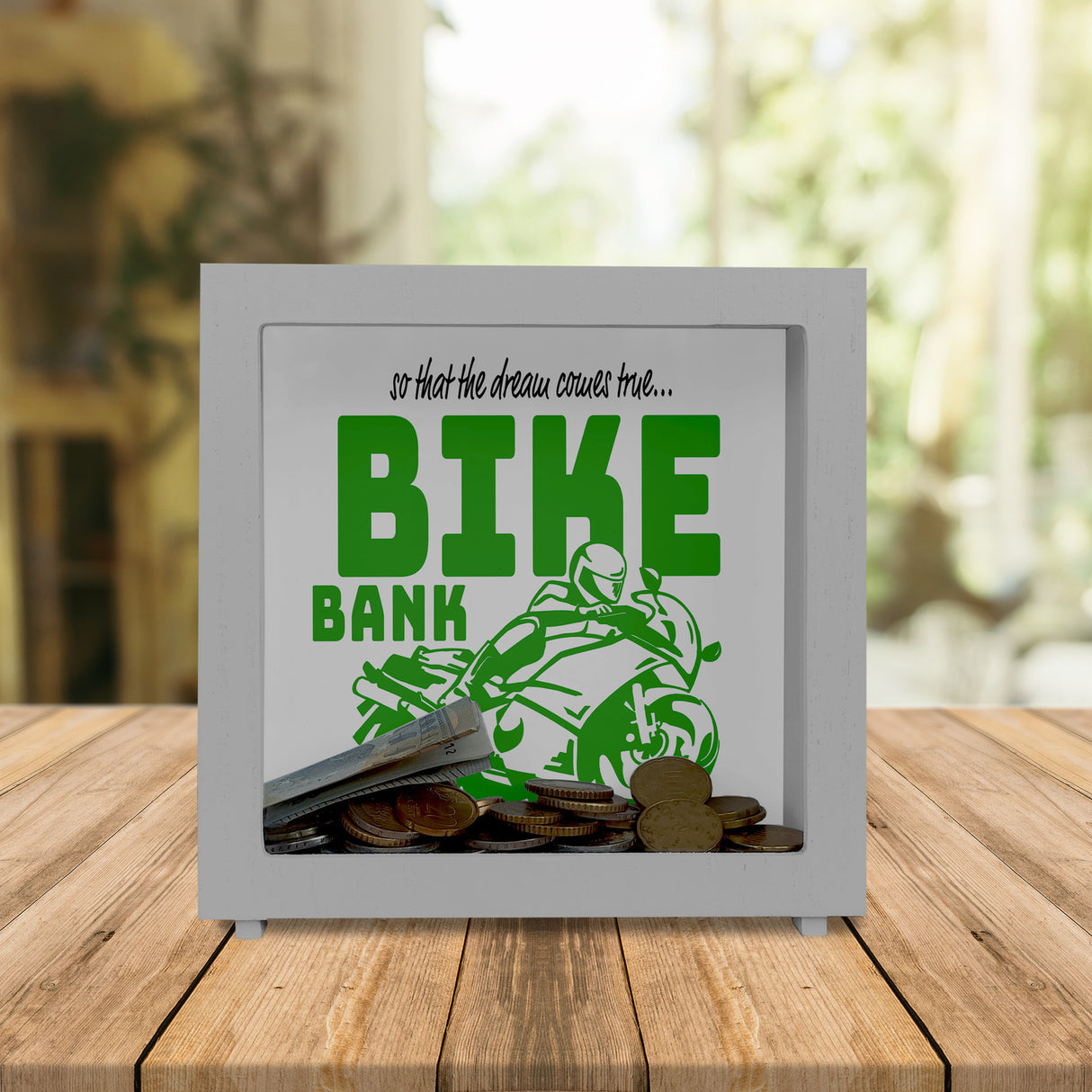 Bike Bank Spardose zum Thema Motorradkauf und Motorrad fahren
