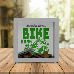 Bike Bank Spardose zum Thema Motorradkauf und Motorrad fahren