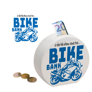 Bike Bank Spardose zum Thema Motorradkauf und Motorrad fahren