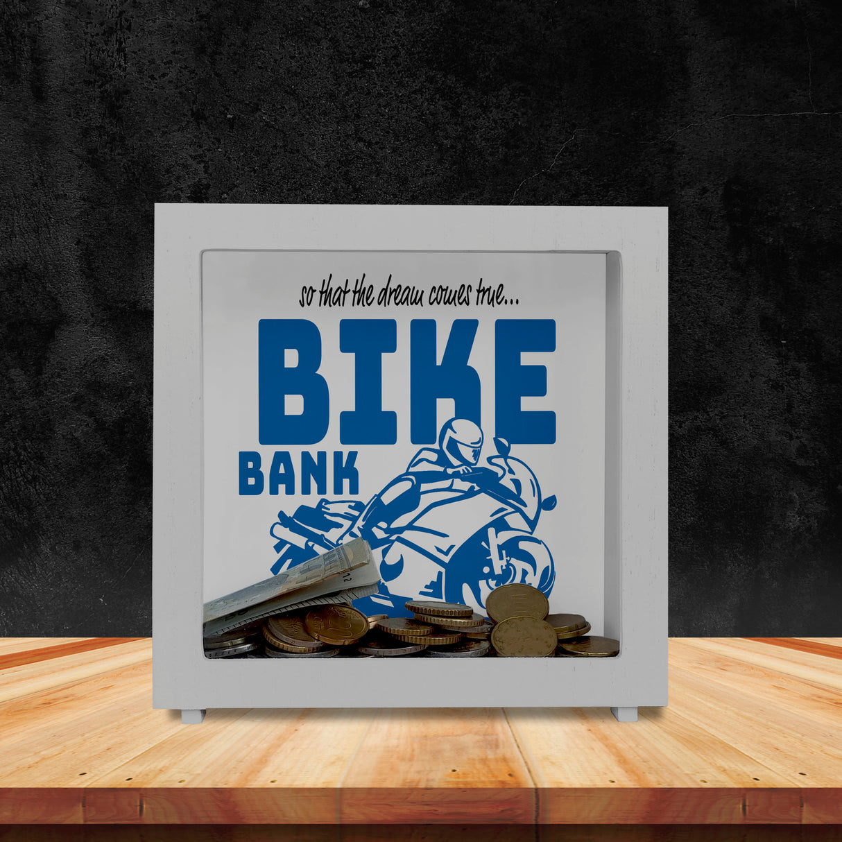 Bike Bank Spardose zum Thema Motorradkauf und Motorrad fahren