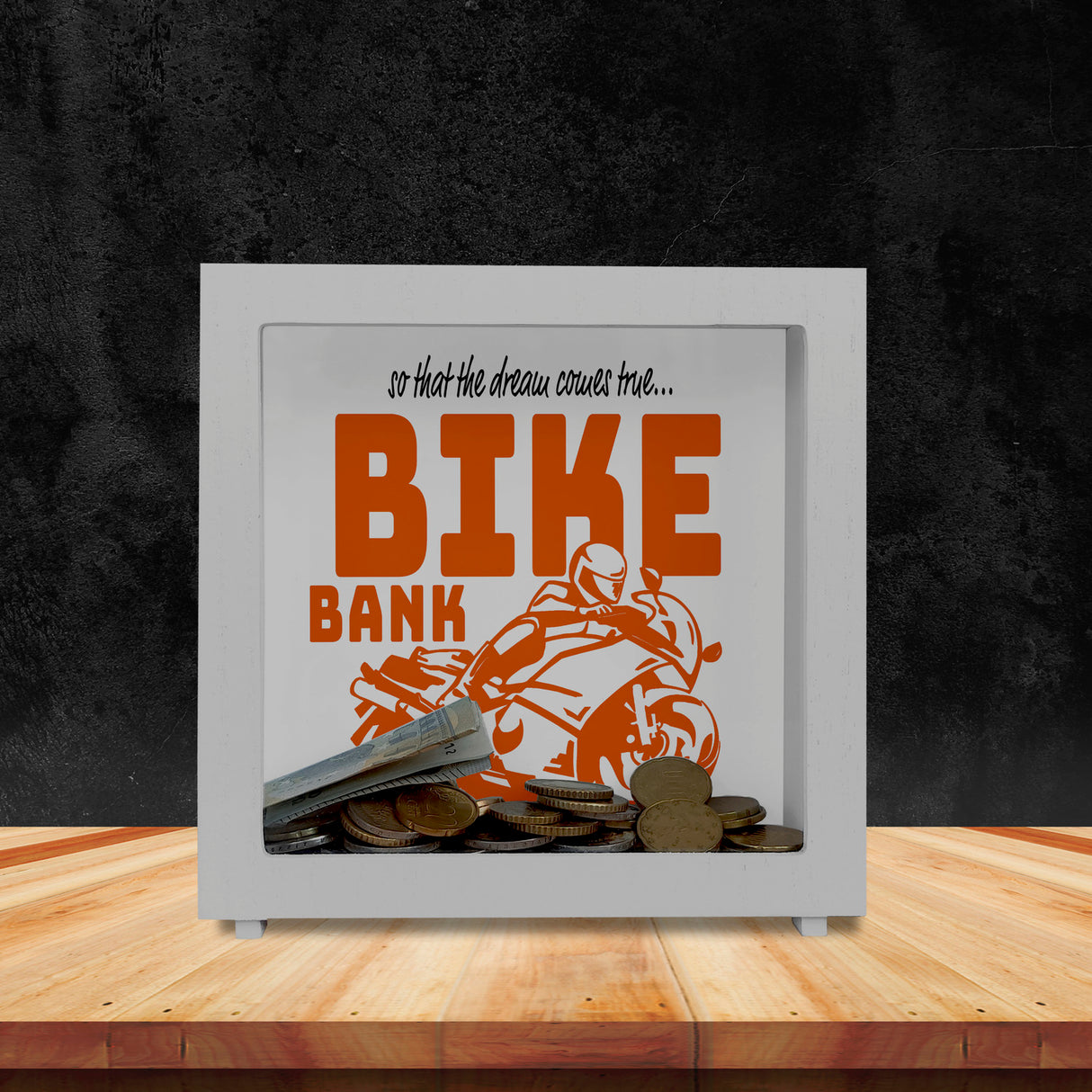 Bike Bank Spardose zum Thema Motorradkauf und Motorrad fahren