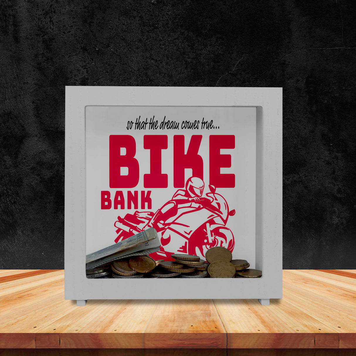 Bike Bank Spardose zum Thema Motorradkauf und Motorrad fahren