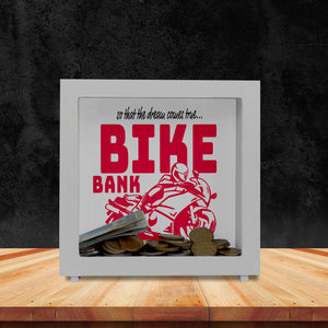Bike Bank Spardose zum Thema Motorradkauf und Motorrad fahren
