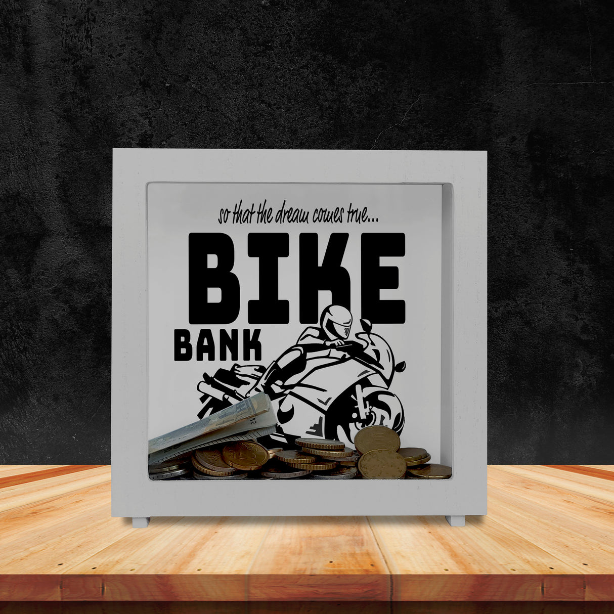 Bike Bank Spardose zum Thema Motorradkauf und Motorrad fahren