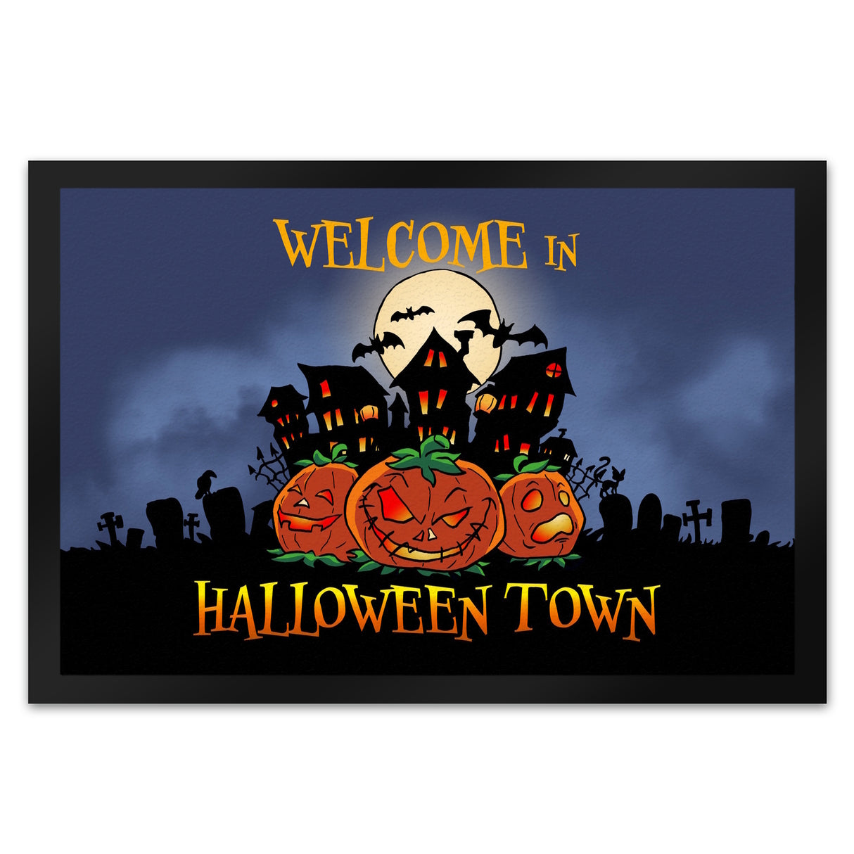 Fußmatte mit gruseligen Halloween Design und Spruch - Welcome in Halloween Town