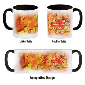 Kaffeebecher mit schönen Herbstblättern und Schriftzug - Autumn Leaves