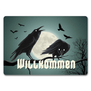 Fußmatte mit düsterem Raben Motiv und Schriftzug - Willkommen