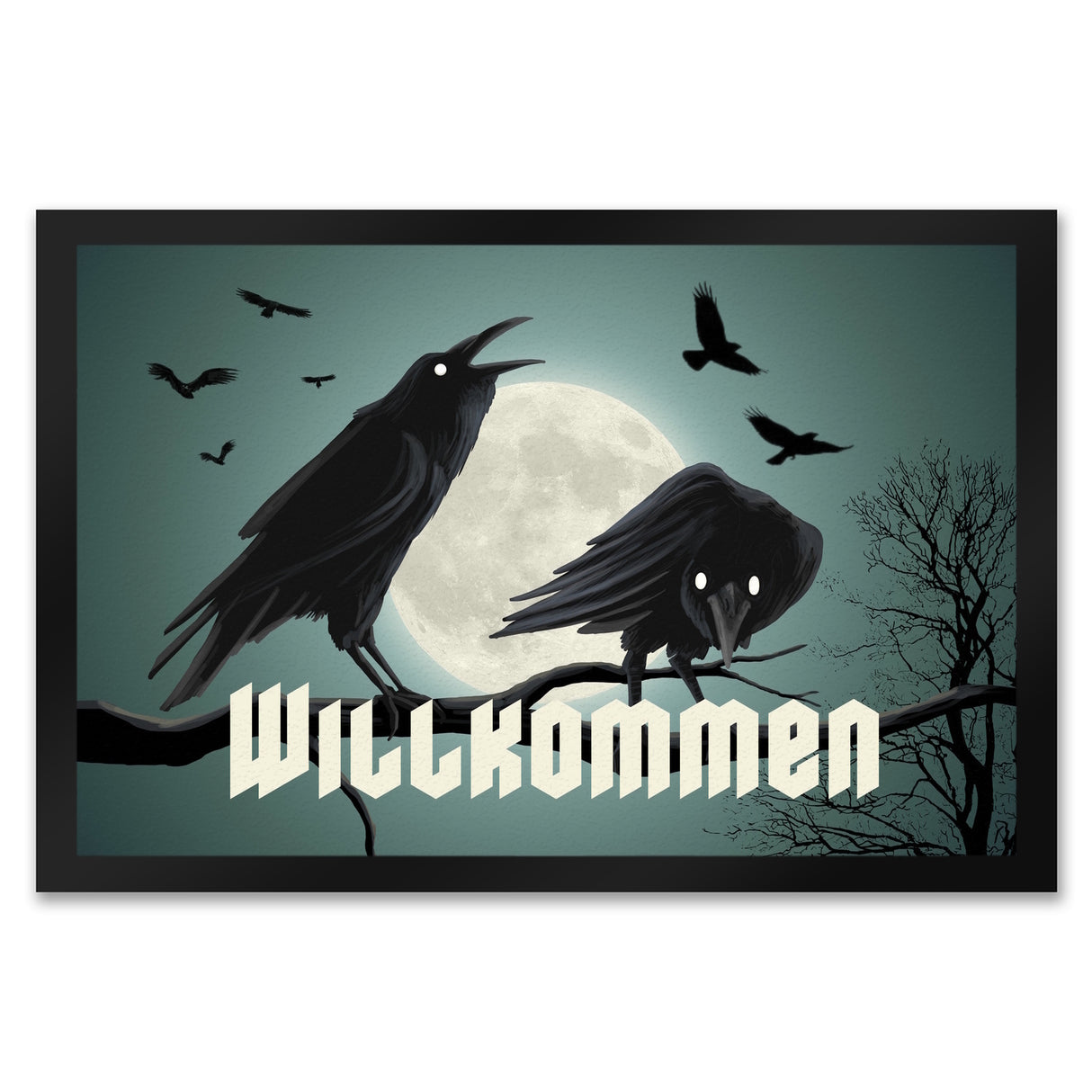 Fußmatte mit düsterem Raben Motiv und Schriftzug - Willkommen
