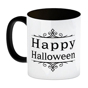 Kaffeetasse mit gruseligem Geisterhaus Motiv und Spruch - Happy Halloween