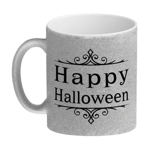 Kaffeetasse mit gruseligem Geisterhaus Motiv und Spruch - Happy Halloween