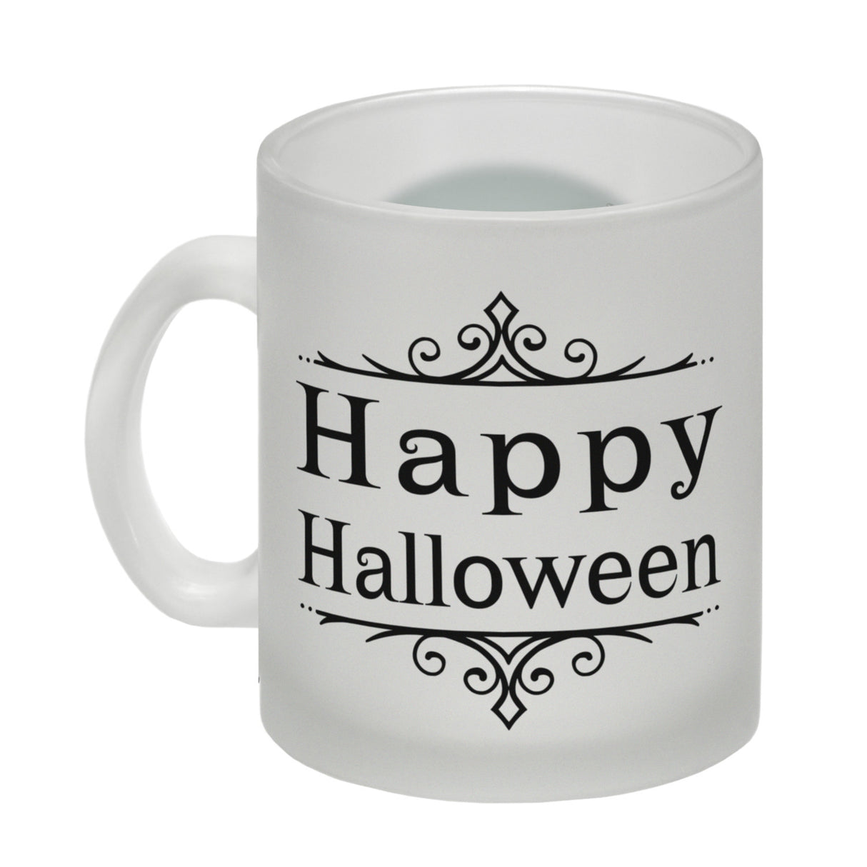 Kaffeetasse mit gruseligem Geisterhaus Motiv und Spruch - Happy Halloween