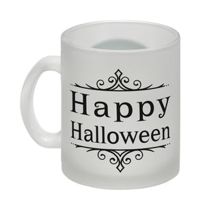 Kaffeetasse mit gruseligem Geisterhaus Motiv und Spruch - Happy Halloween