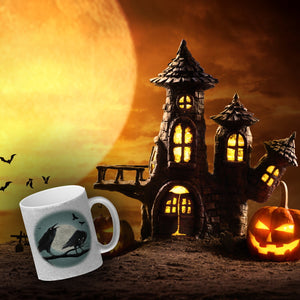 Kaffeetasse mit gruseligem Rabe Motiv und Spruch - Happy Halloween