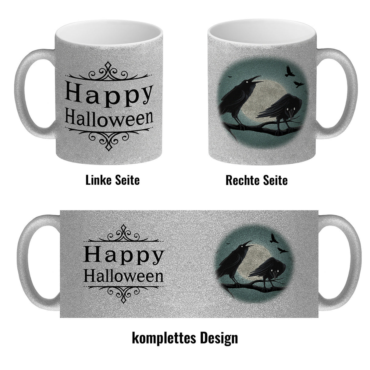 Kaffeetasse mit gruseligem Rabe Motiv und Spruch - Happy Halloween