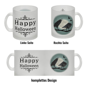 Kaffeetasse mit gruseligem Rabe Motiv und Spruch - Happy Halloween