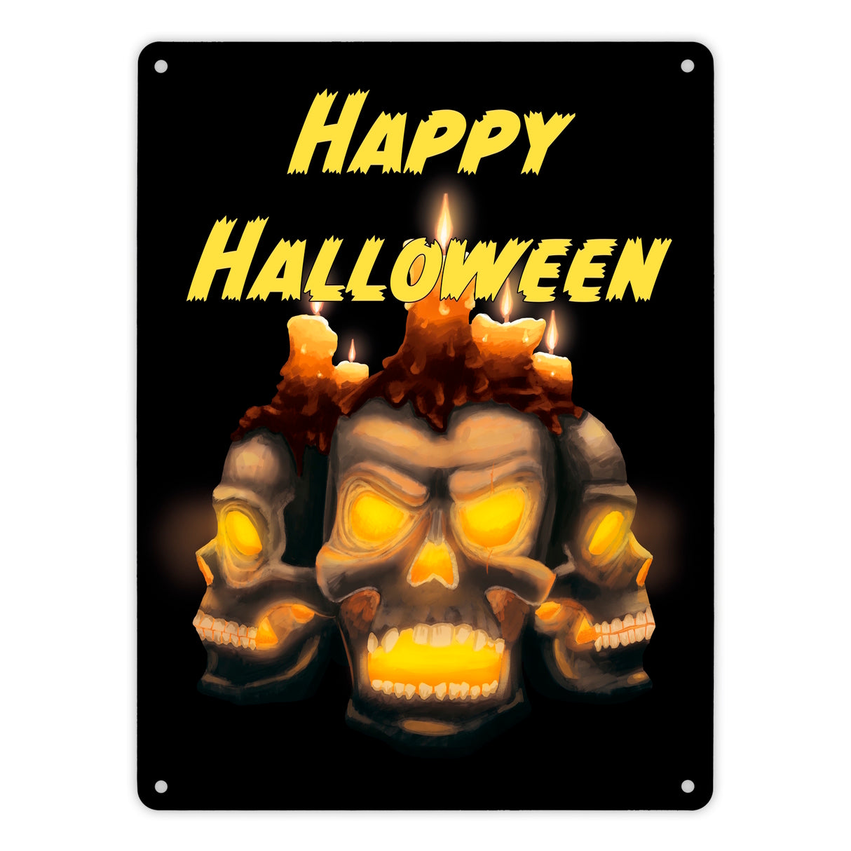 Metallschild für Halloween mit Totenköpfen und Schriftzug - Happy Halloween