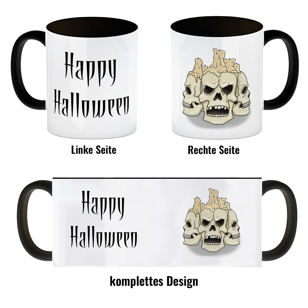 Kaffeetasse mit Totenköpfen und Kerzen - Happy Halloween