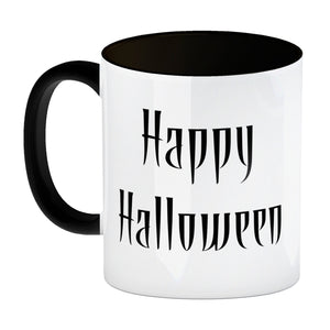 Kaffeetasse mit Totenköpfen und brennenden Kerzen - Happy Halloween