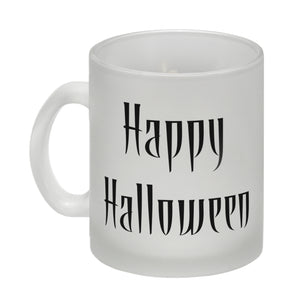 Kaffeetasse mit Totenköpfen und brennenden Kerzen - Happy Halloween