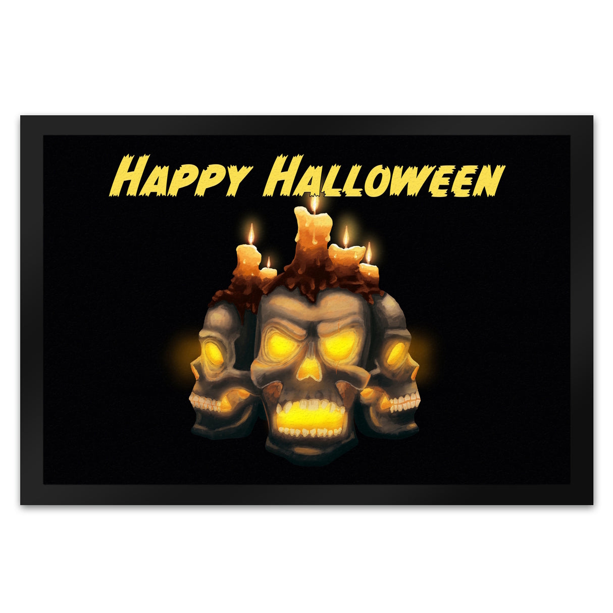Fußmatte für Halloween mit Totenköpfen und brennenden Kerzen - Happy Halloween