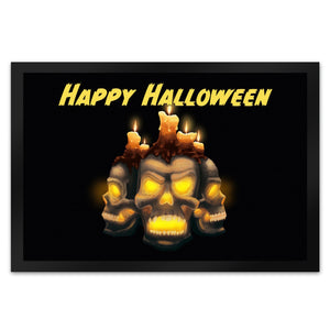Fußmatte für Halloween mit Totenköpfen und brennenden Kerzen - Happy Halloween