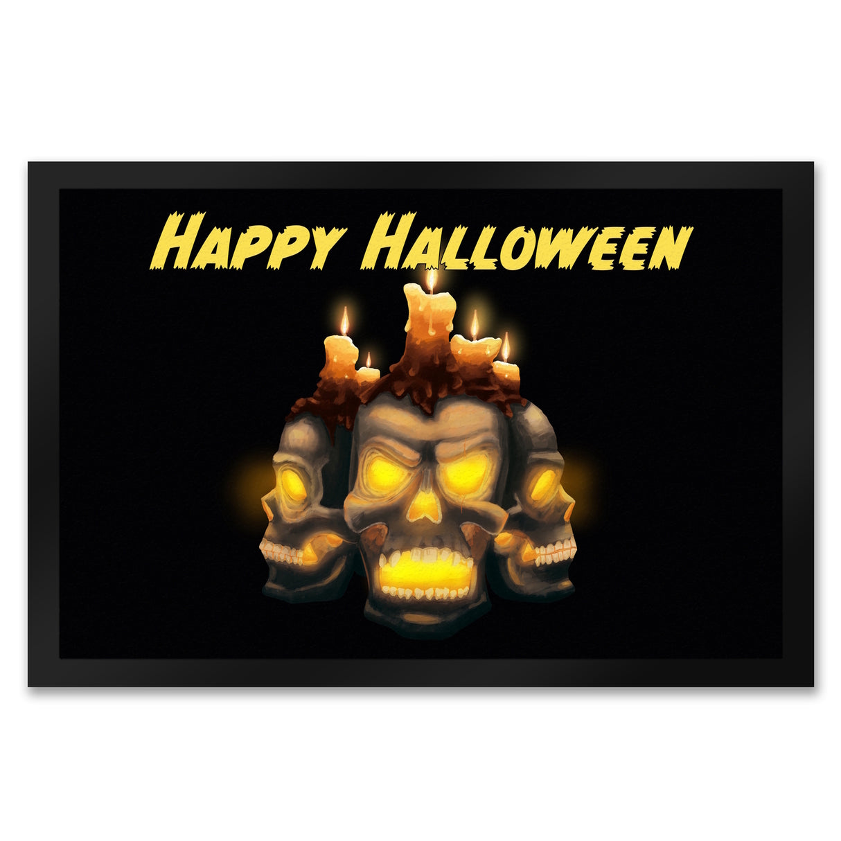 Fußmatte für Halloween mit Totenköpfen und brennenden Kerzen - Happy Halloween