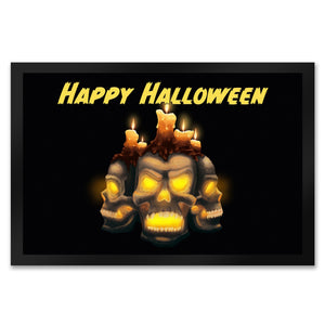 Fußmatte für Halloween mit Totenköpfen und brennenden Kerzen - Happy Halloween