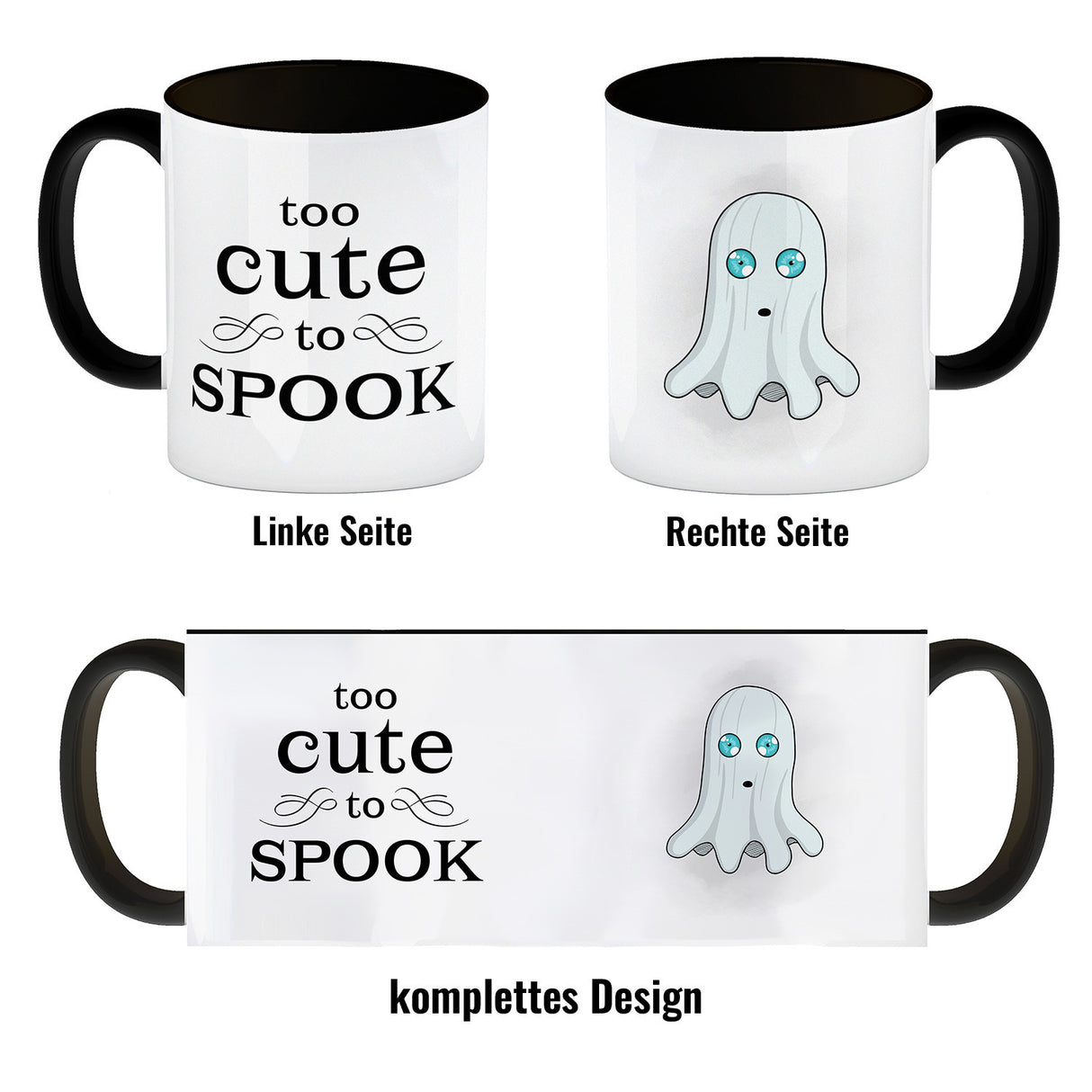 Kaffeetasse mit süßem Geist und Spruch - Too cute to spook