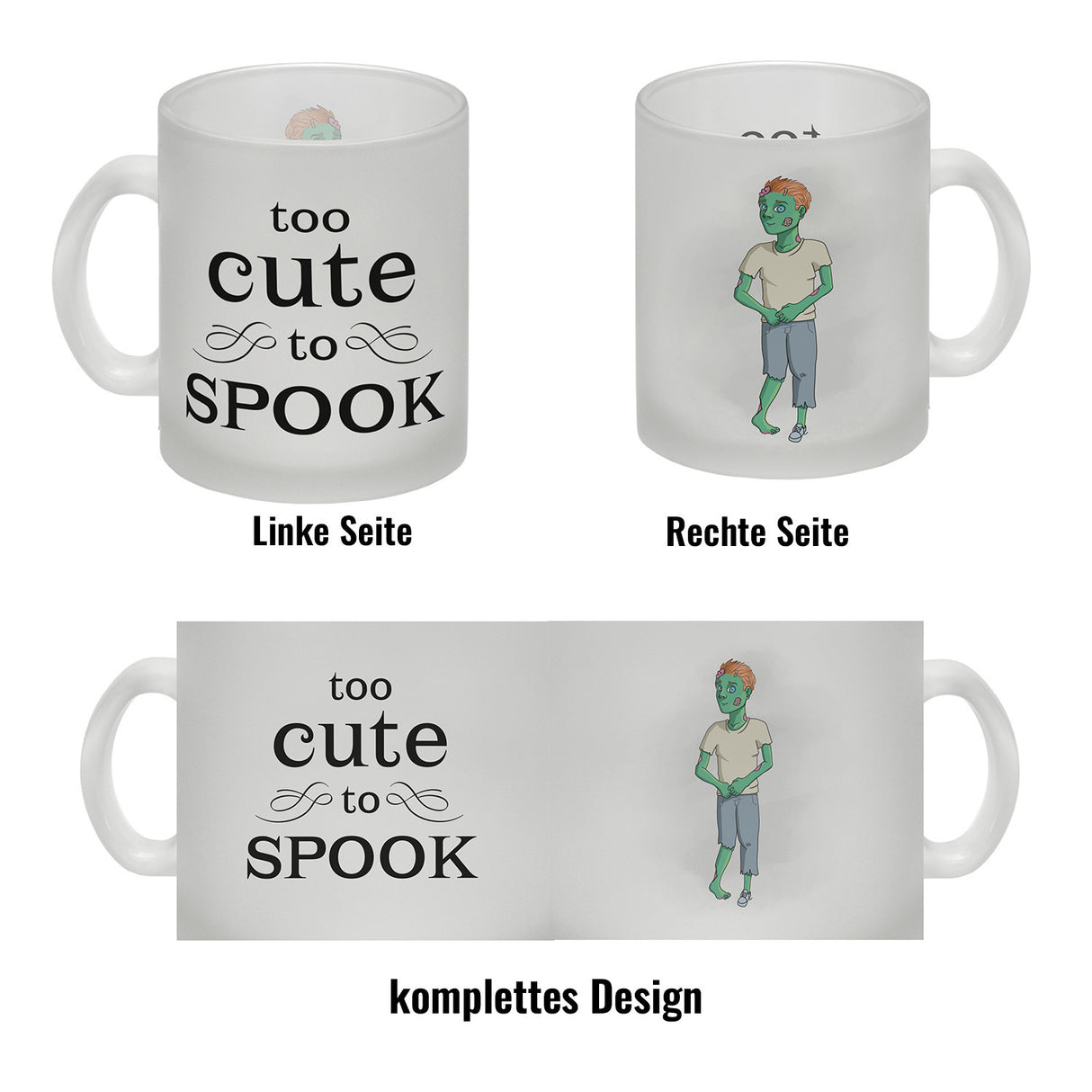 Kaffeetasse mit süßem Zombie und Spruch - Too cute to spook