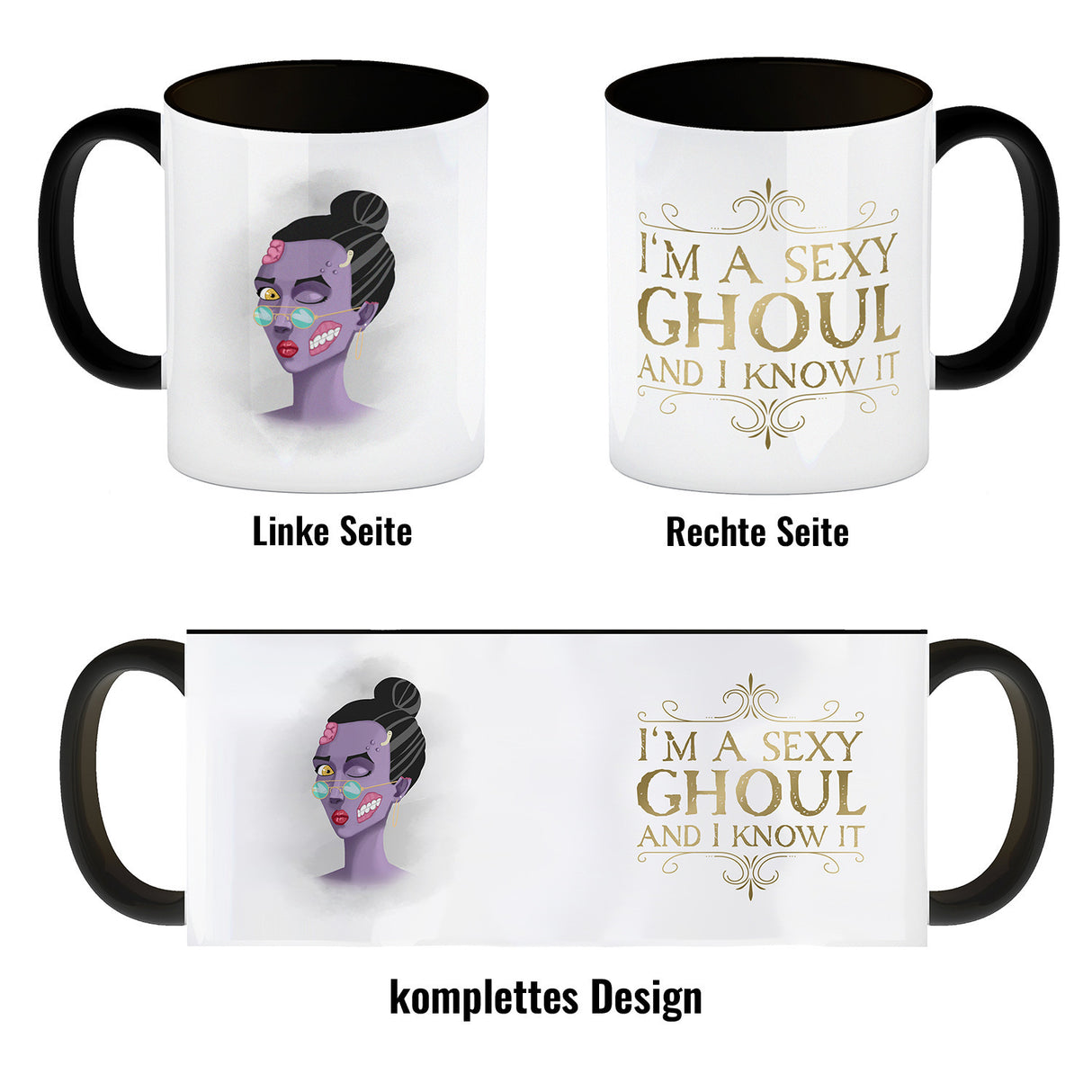 Kaffeetasse mit sexy Zombie und Spruch - I'm a sexy ghoul and I know it