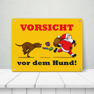 Metallschild mit Spruch und Weihnachtsmotiv - Vorsicht vor dem Hund!