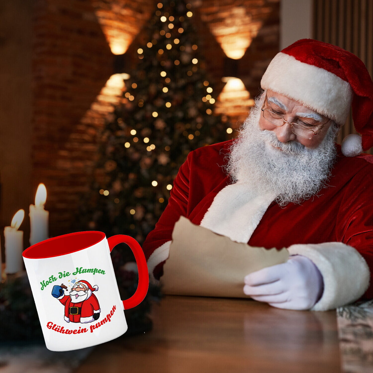 Kaffeebecher mit betrunkenem Weihnachtsmann - Hoch die Humpen, Glühwein pumpen