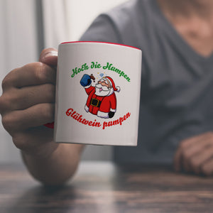 Kaffeebecher mit betrunkenem Weihnachtsmann - Hoch die Humpen, Glühwein pumpen