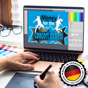 Spardose für Konzertkarten mit Tänzer Motiv und Spruch