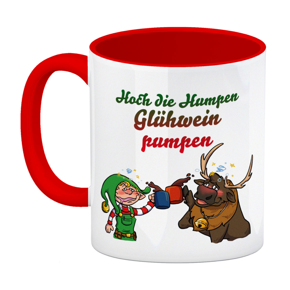 Hoch die Humpen Glühwein pumpen Kaffeebecher mit betrunkenem Rentier & Wichtel