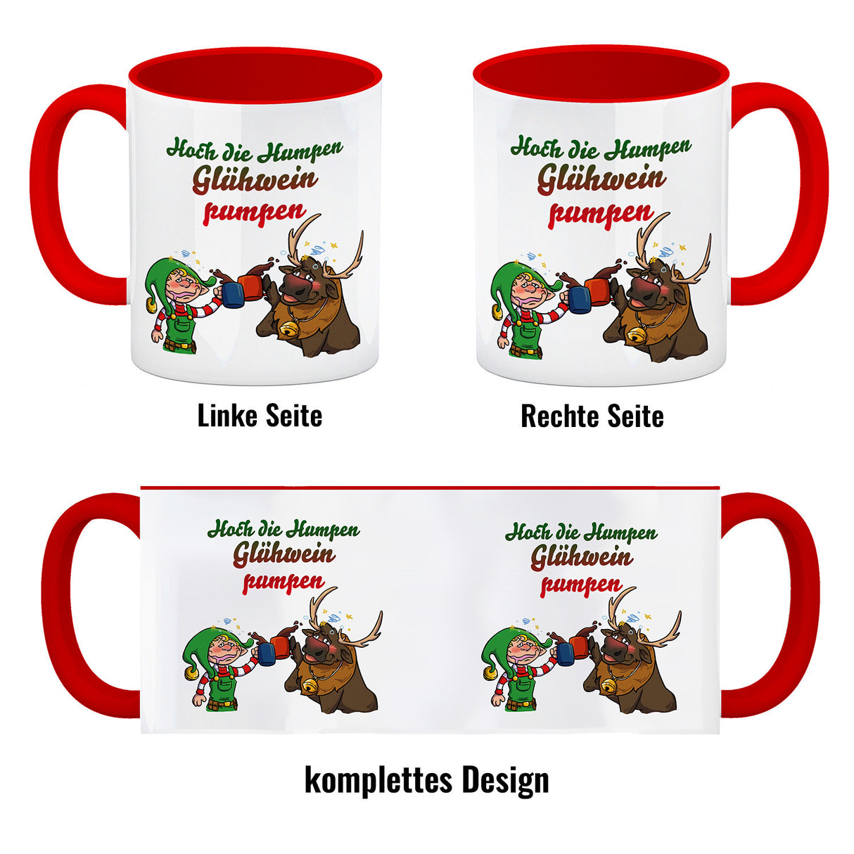 Hoch die Humpen Glühwein pumpen Kaffeebecher mit betrunkenem Rentier & Wichtel