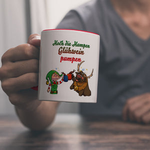 Hoch die Humpen Glühwein pumpen Kaffeebecher mit betrunkenem Rentier & Wichtel