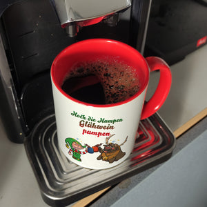 Hoch die Humpen Glühwein pumpen Kaffeebecher mit betrunkenem Rentier & Wichtel