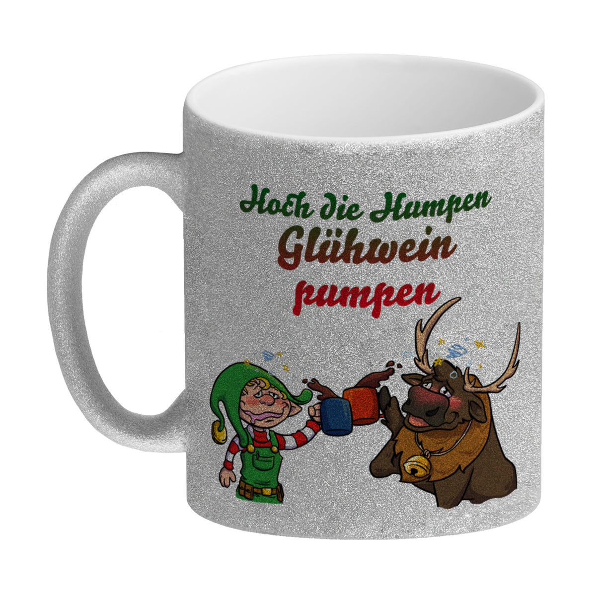 Hoch die Humpen Glühwein pumpen Kaffeebecher mit betrunkenem Rentier & Wichtel