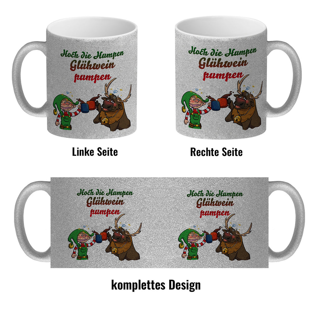 Hoch die Humpen Glühwein pumpen Kaffeebecher mit betrunkenem Rentier & Wichtel