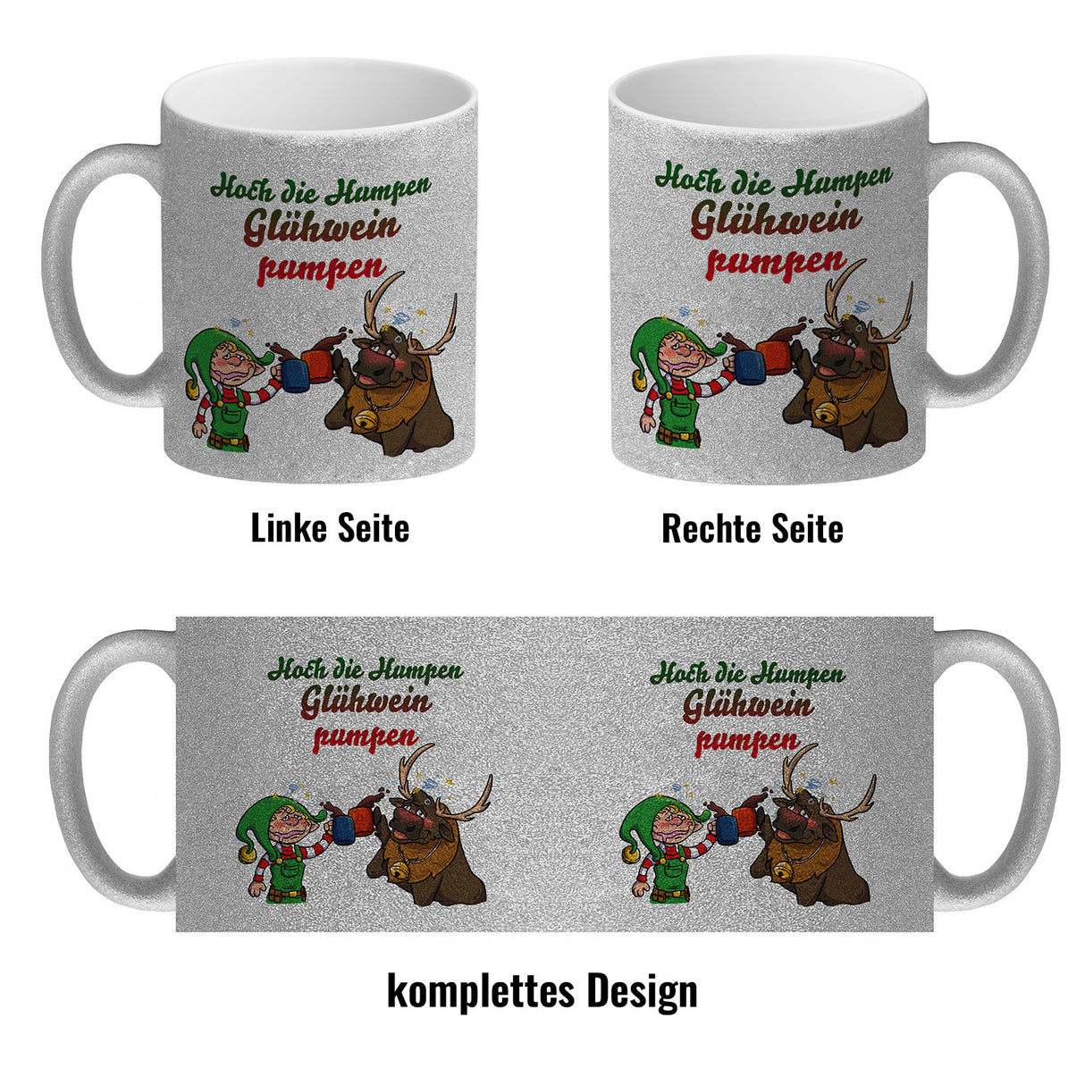Hoch die Humpen Glühwein pumpen Kaffeebecher mit betrunkenem Rentier & Wichtel