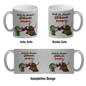 Hoch die Humpen Glühwein pumpen Kaffeebecher mit betrunkenem Rentier & Wichtel