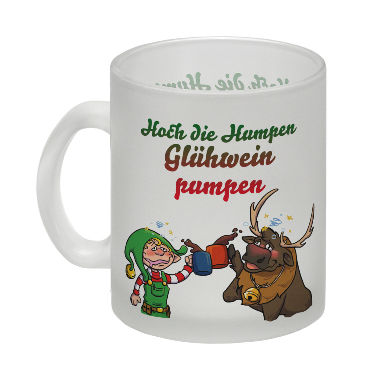 Hoch die Humpen Glühwein pumpen Kaffeebecher mit betrunkenem Rentier & Wichtel