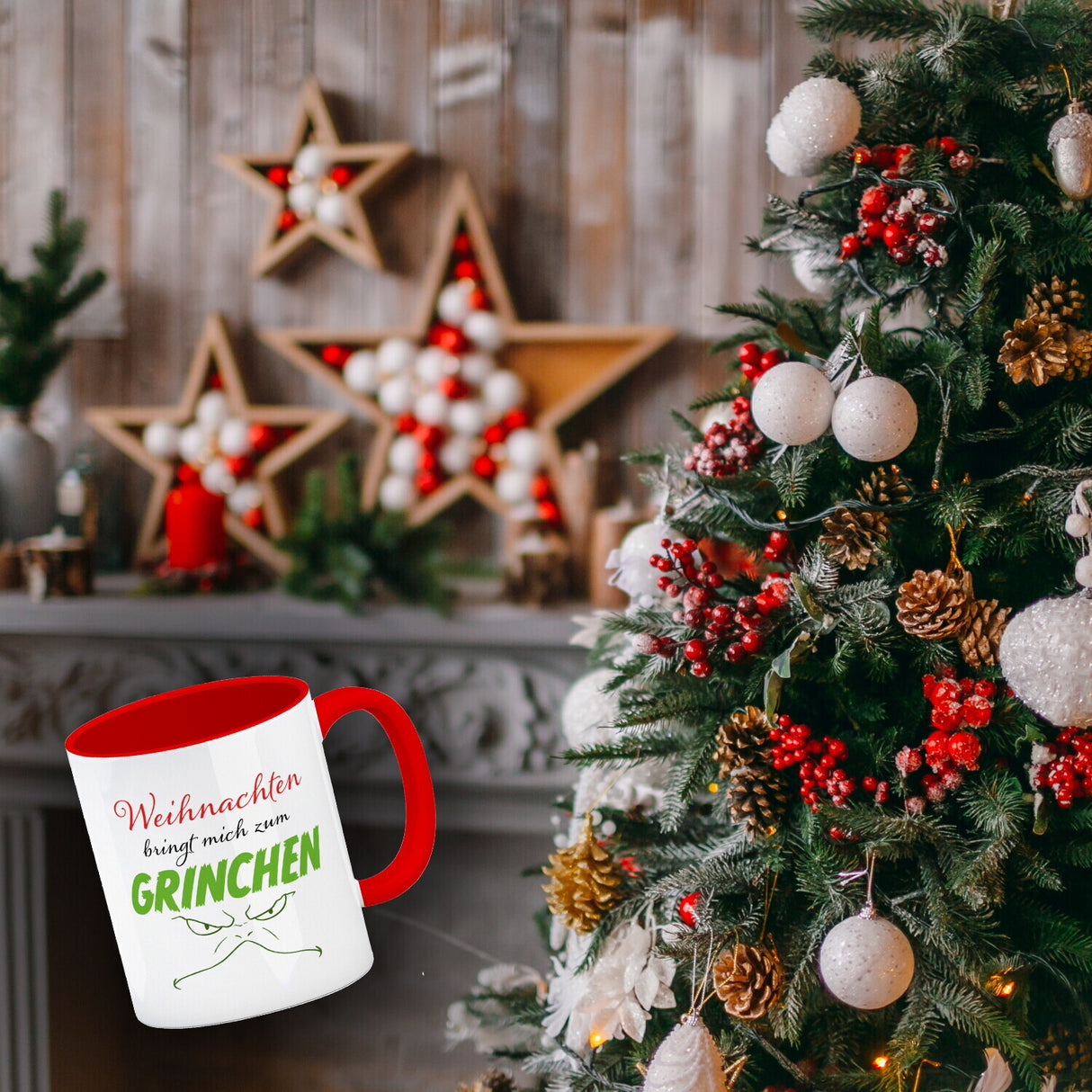 Weihnachten bringt mich zum grinchen Kaffeebecher mit Spruch