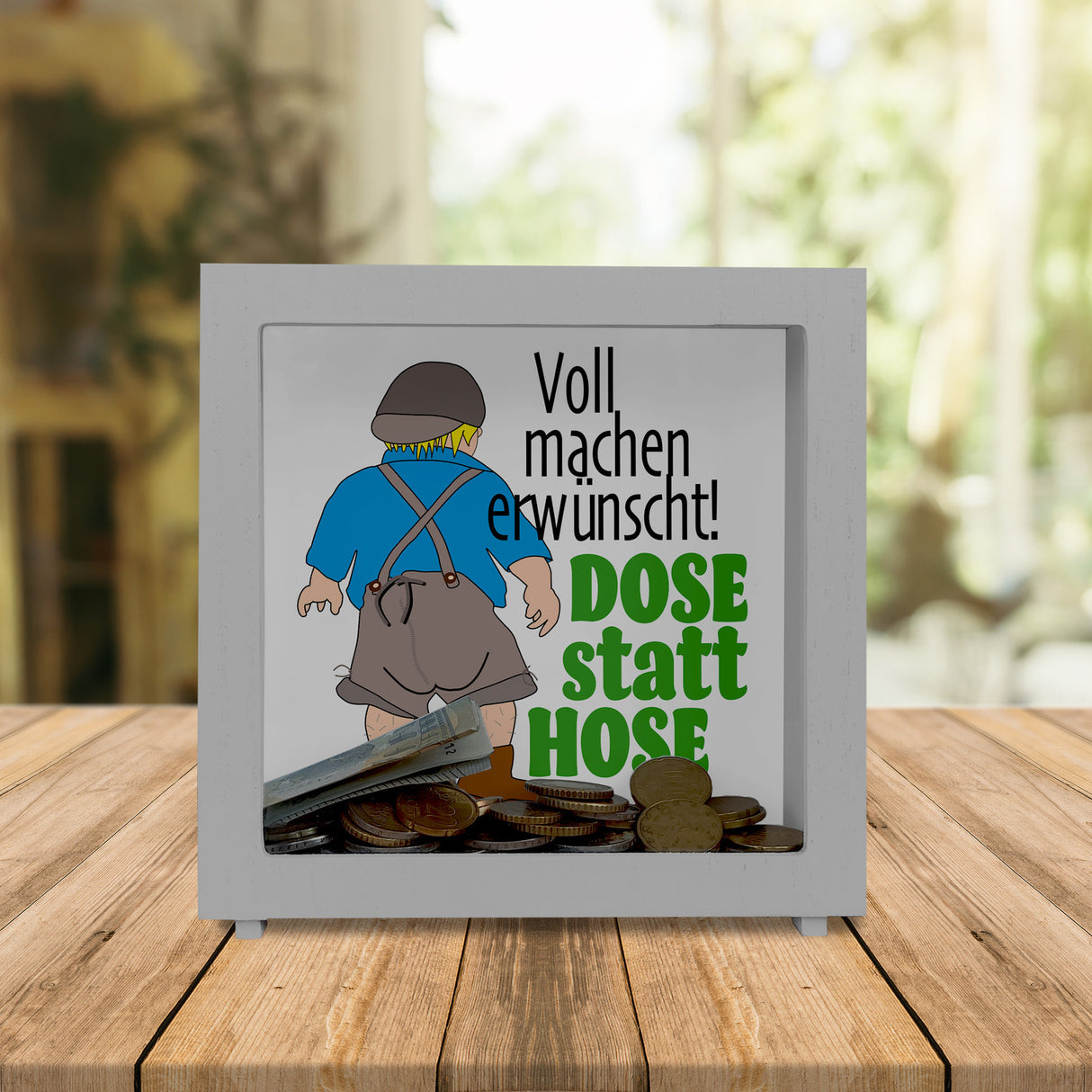Volle Lederhose Spardose mit Spruch - Dose statt Hose