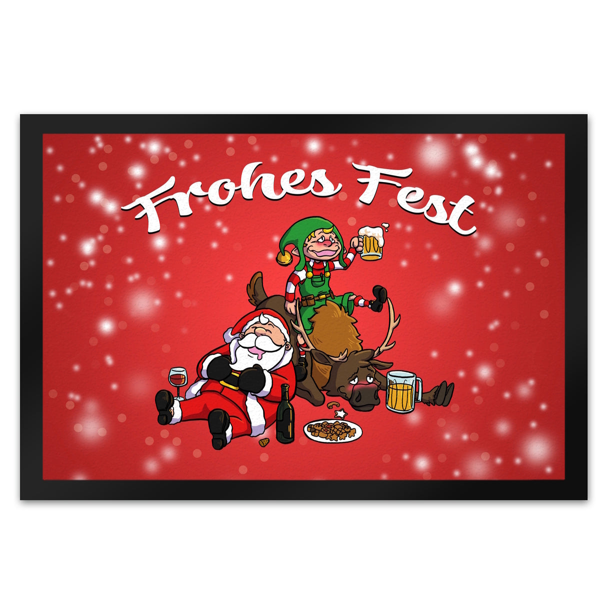 Frohes Fest mit lustigem Weihnachtsmotiv Fußmatte