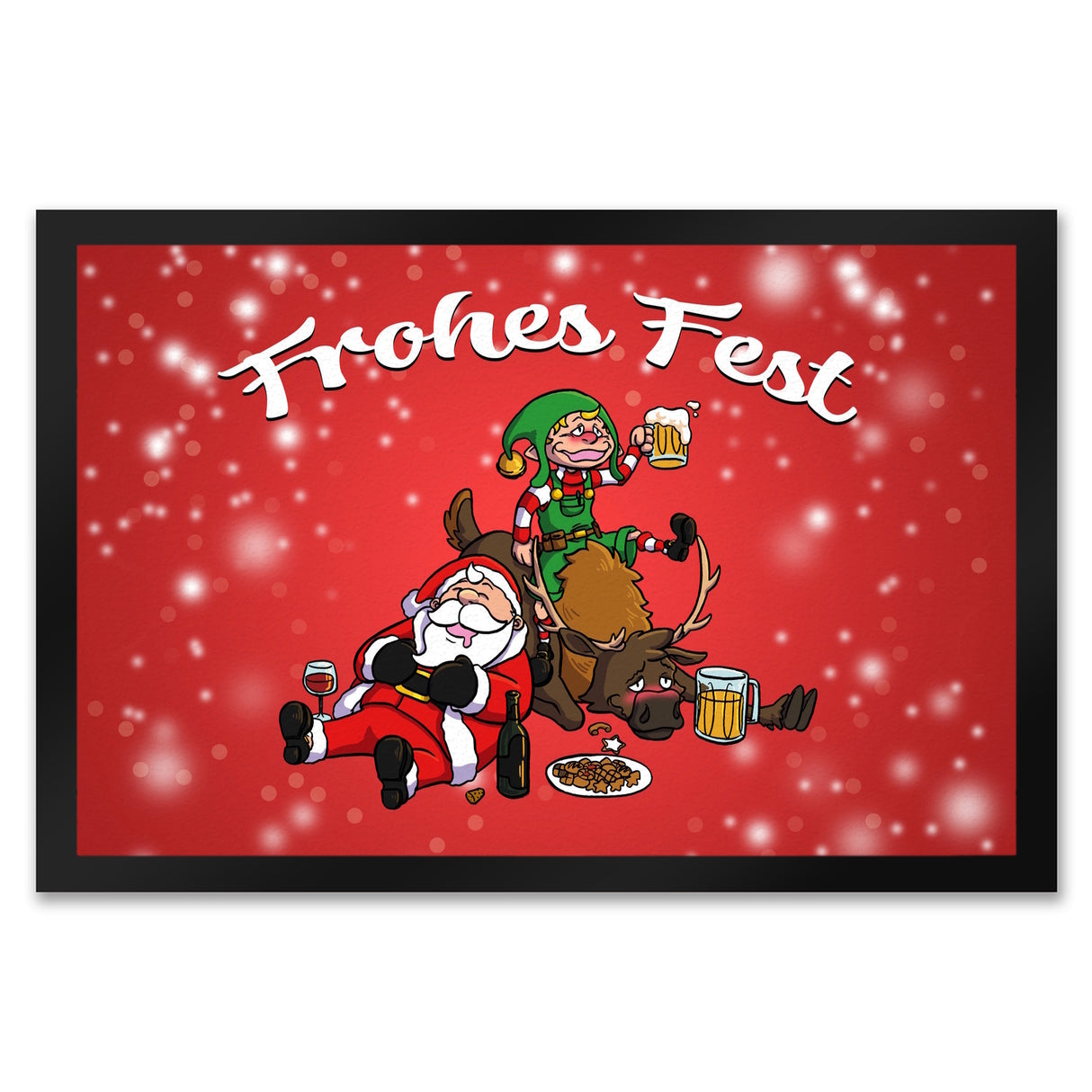 Frohes Fest mit lustigem Weihnachtsmotiv Fußmatte