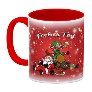 Frohes Fest mit lustigem Weihnachtsmotiv Kaffeebecher