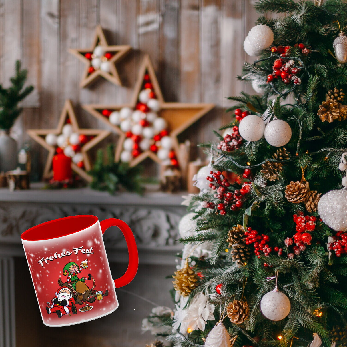 Frohes Fest mit lustigem Weihnachtsmotiv Kaffeebecher