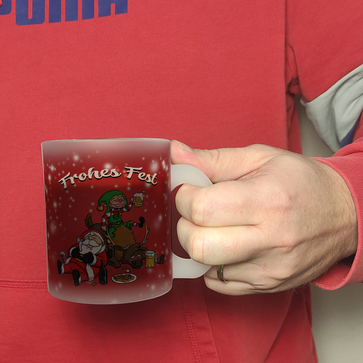 Frohes Fest mit lustigem Weihnachtsmotiv Kaffeebecher